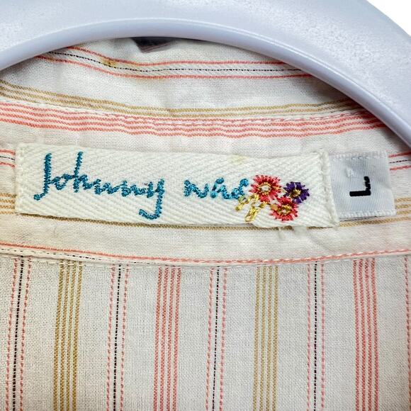 Johnny Was Button Up Top Pink L Long Sleeve Embroidered Collared Stripes Floral - Picture 3 of 12